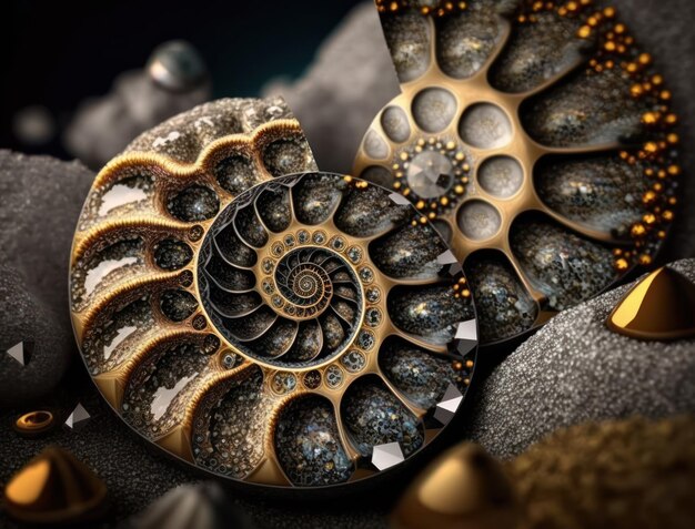 Photo arrière-plan fossile d'ammonite créé avec la technologie d'ia générative