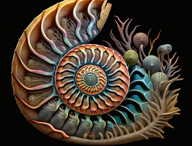 Photo arrière-plan fossile d'ammonite créé avec la technologie d'ia générative