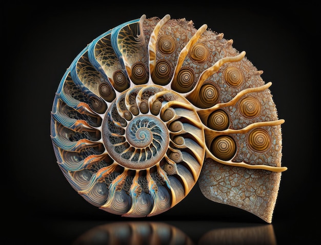 Photo arrière-plan fossile d'ammonite créé avec la technologie d'ia générative