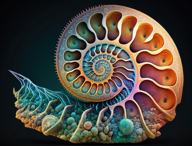 Photo arrière-plan fossile d'ammonite créé avec la technologie d'ia générative