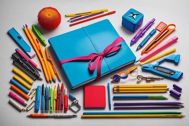 Photo arrière-plan de fournitures scolaires colorées