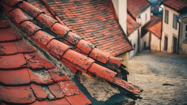 Arrière-plan frais d'un vieux toit rouge avec des textures intéressantes