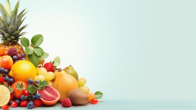 Arrière-plan de fruits frais et d'aliments Banner Web avec espace de copie IA générative