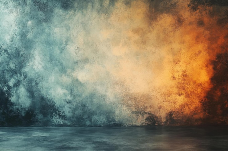 Photo arrière-plan fumé abstrait avec des teintes bleues et orange