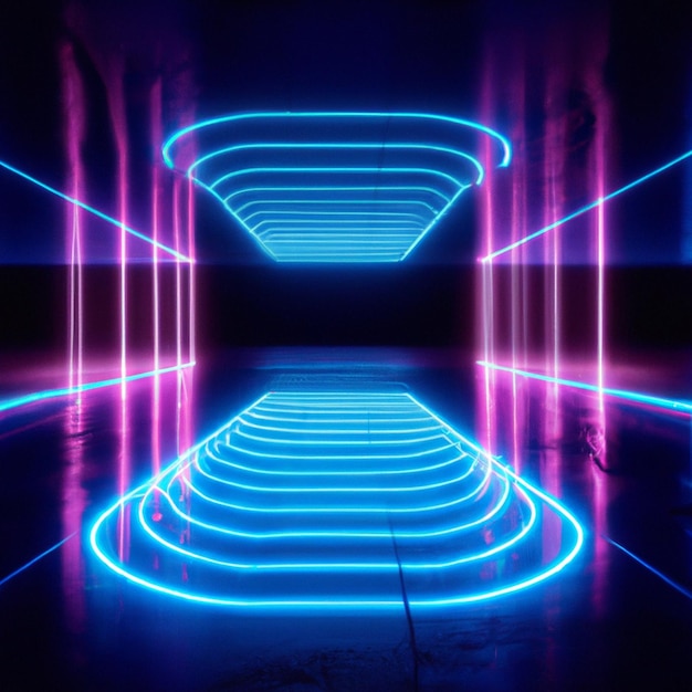 Arrière-plan futuriste sombre abstrait reflète les rayons de lumière au néon bleu