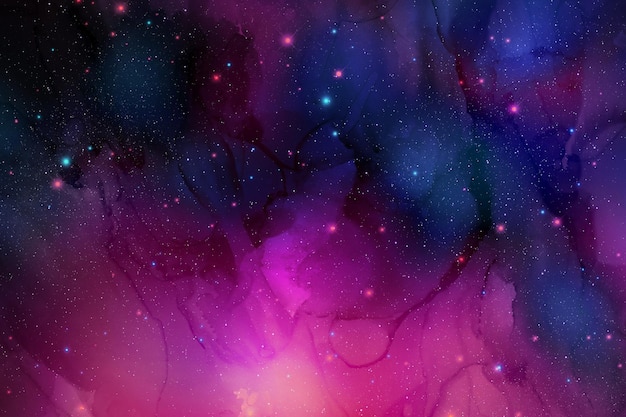 Arrière-plan de galaxies abstraites avec des étoiles et des planètes dans des motifs bleu foncé nuances roses de l'univers nuit lumière espace