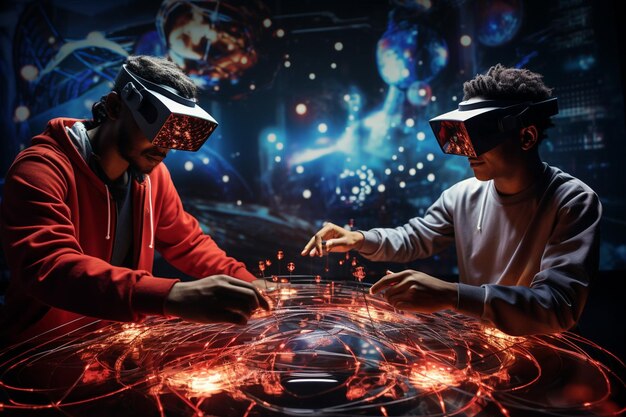 Photo arrière-plan des gars jouant à la réalité virtuelle