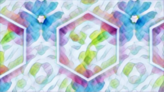 Arrière-plan géométrique peinture graphique dye art blanc cadre en forme d'hexagone sur décentré rose bleu vert