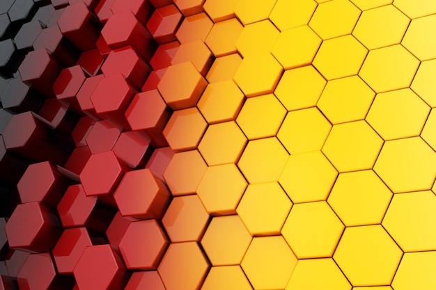 Arrière-plan de gros plan extrême hexagone multicolore en métal. Rendu 3D.