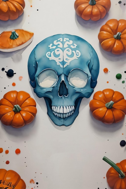 Arrière-plan d'Halloween en aquarelle avec crâne et citrouille