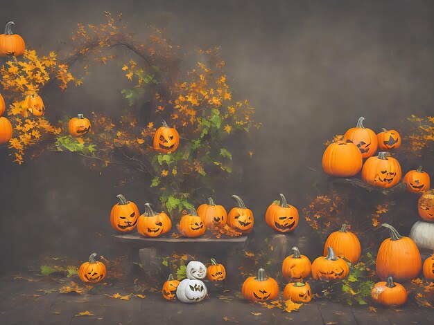 Arrière-plan d'Halloween avec une citrouille et une photo générée par Ai