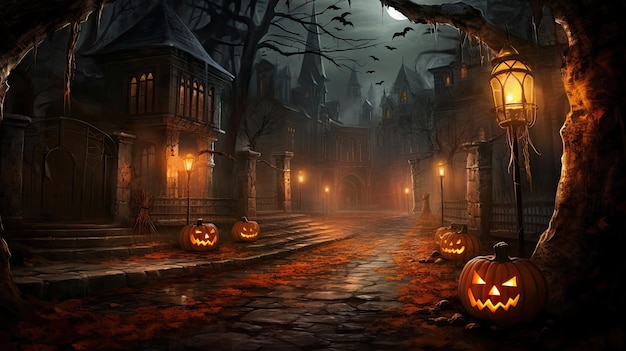 L'arrière-plan d'Halloween dans la rue effrayante