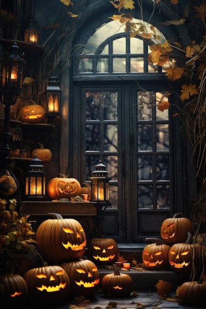 Arrière-plan d'Halloween scène effrayante citrouilles effrayantes arrière-plan effrayant