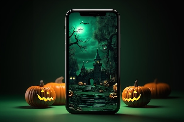 Photo arrière-plan d'halloween avec téléphone avec espace de copie