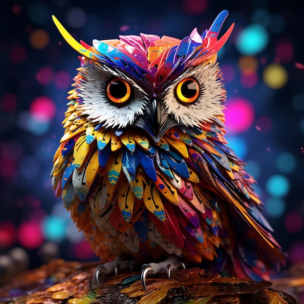 Arrière-plan de hibou vibrant et coloré en 3D