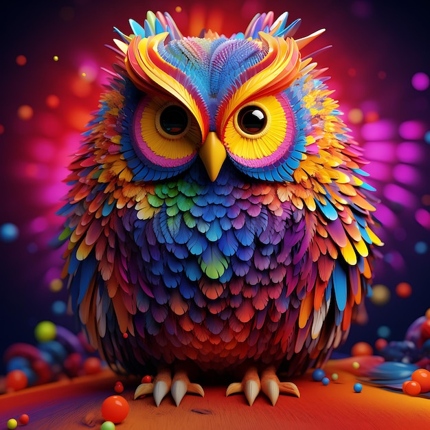 Photo arrière-plan de hibou vibrant et coloré en 3d