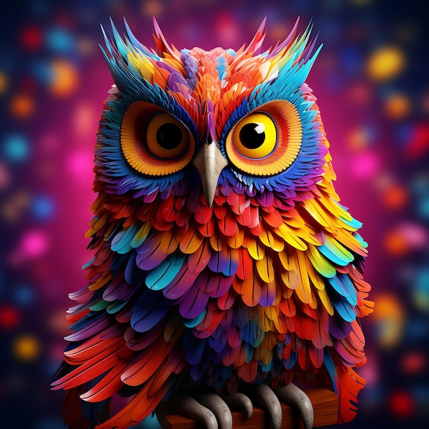Photo arrière-plan de hibou vibrant et coloré en 3d