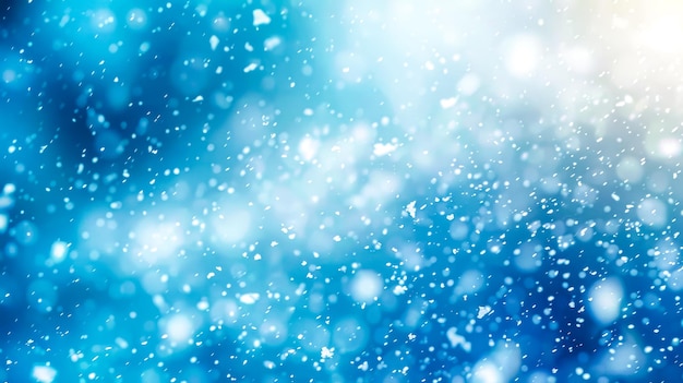 Arrière-plan d'hiver bleu abstrait avec des flocons de neige et des lumières bokeh.