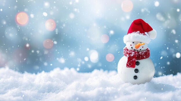 Arrière-plan d'hiver de Noël avec un bonhomme de neige et de la neige bokeh floue Joyeux Noël et Generative Ai