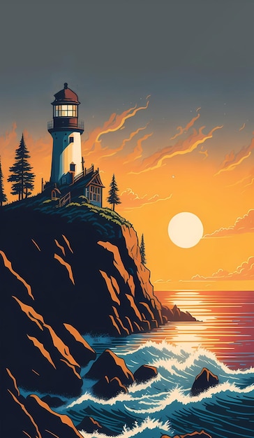 Arrière-plan de l'illustration du paysage marin du phare