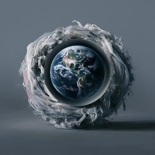 Arrière-plan d'illustration de la Terre avec des plantes contre le plastique et la Terre ronde au milieu pour célébrer