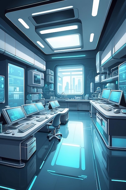 Arrière-plan intérieur de dessin animé futuriste pour un laboratoire de haute technologie