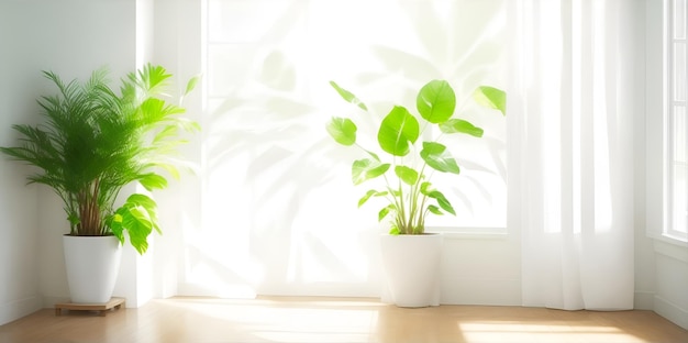 Arrière-plan intérieur paisible avec des murs blanc crème doux et une plante en pot IA générative