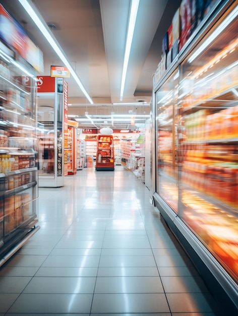 Arrière-plan des intérieurs des supermarchés flou