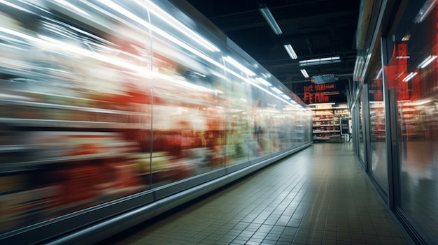 Arrière-plan des intérieurs des supermarchés flou