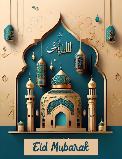 Photo arrière-plan islamique moderne avec la lune de la mosquée et le croissant du ramadan et le concept d'eid