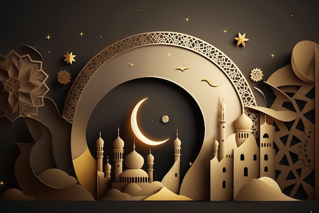 Arrière-plan islamique avec ornement de mosquée et ambiance nocturne générée par ai