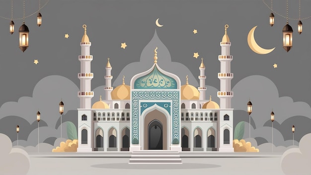 Photo arrière-plan islamique pour une mosquée en gris un arrière-plan pour les posts sur les médias sociaux du ramadan