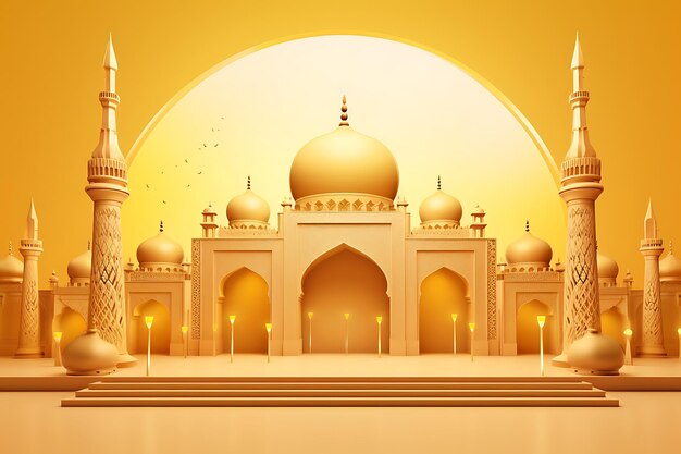 Arrière-plan islamique de salut du ramadan avec une mosquée de podium 3D et des ornements de croissant islamique