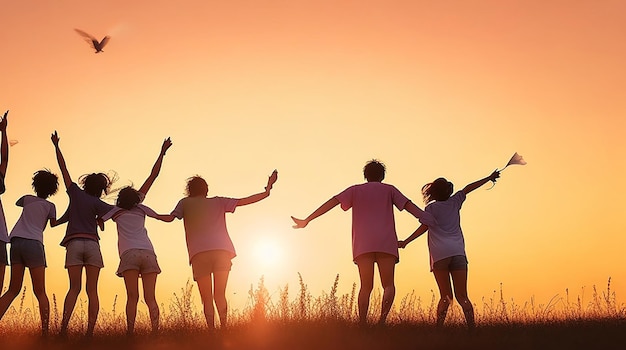 Arrière-plan de jour de l&#39;amitié avec la silhouette des gens