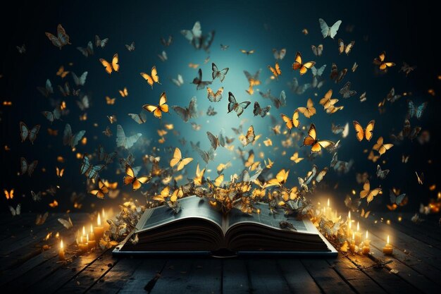 Arrière-plan de la journée mondiale du livre avec des papillons dans un style réaliste