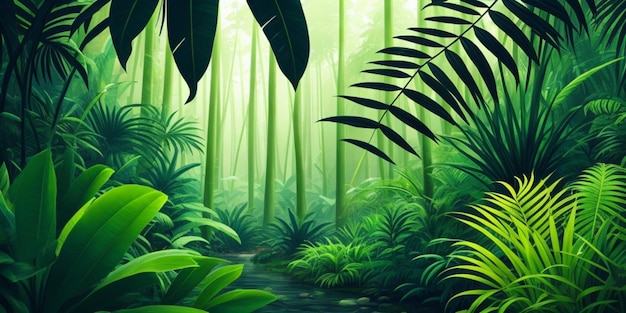 Arrière-plan de la jungle tropicale avec des feuilles vertes illustration de rendu 3D