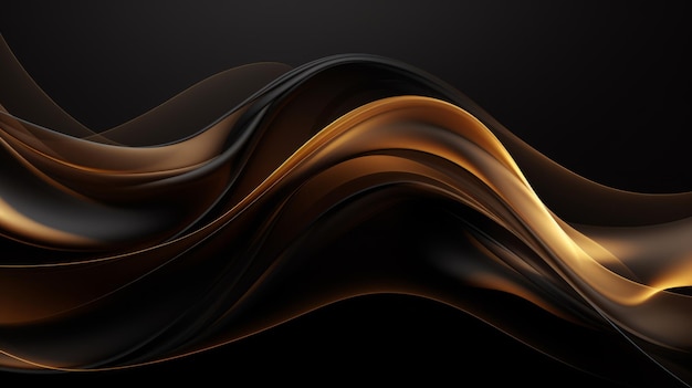 Arrière-plan liquide ondulé abstrait noir et or illustration de rendu 3D IA générative