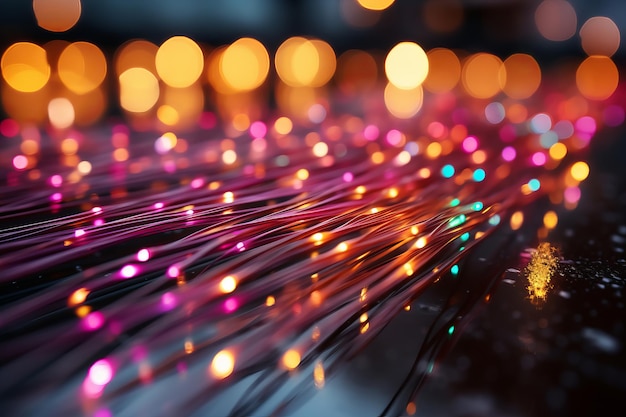 Arrière-plan de lumière de fil de fibre optique pour la communication optique avec une qualité super bokeh 16k