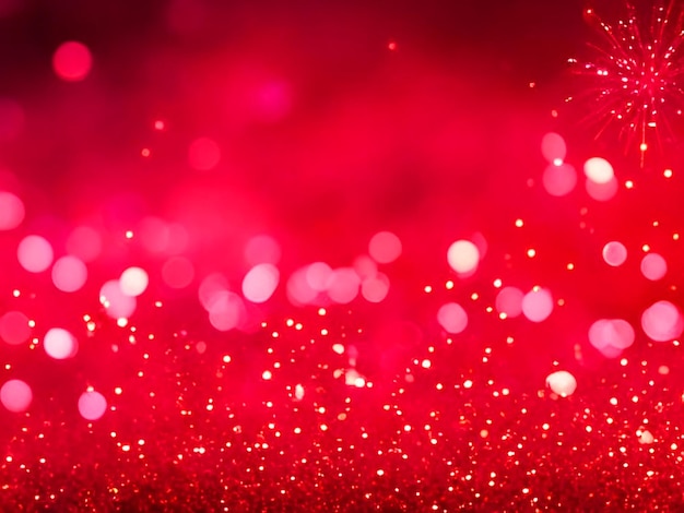 Arrière-plan de lumières floues bokeh rouges Décoration de guirlandes dorées pour la célébration du Nouvel An
