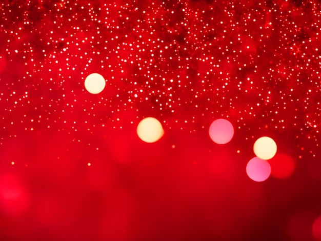 Arrière-plan de lumières floues bokeh rouges Décoration de guirlandes dorées pour la célébration du Nouvel An