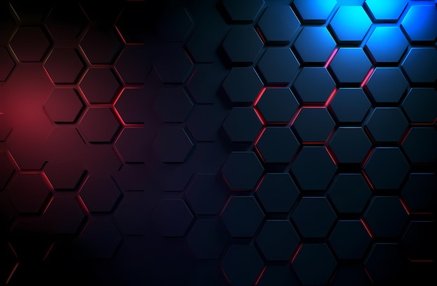 Arrière-plan lumineux au néon hexagonal foncé
