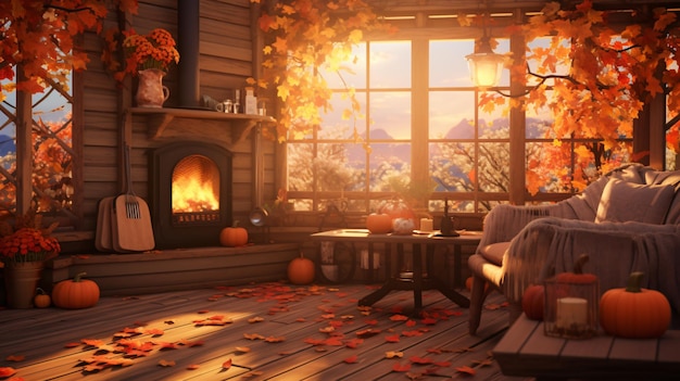 Arrière-plan de la maison chaleureuse d'automne