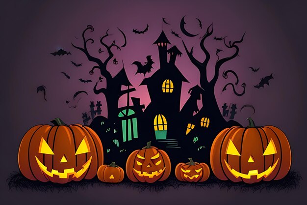 Arrière-plan de la maison hantée d'Halloween en design plat