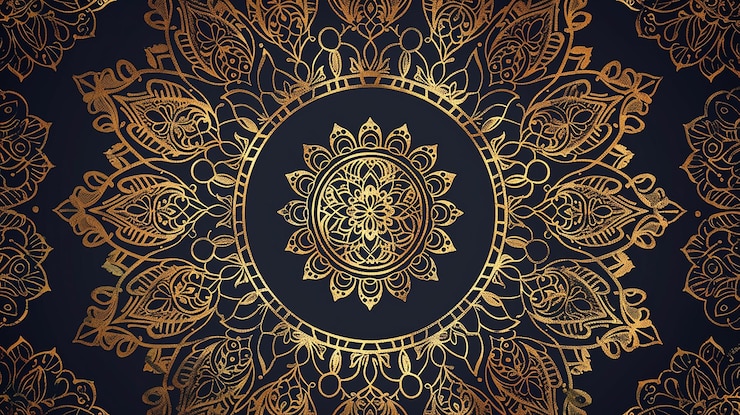 Photo arrière-plan avec des mandalas dorés à motif indien rond