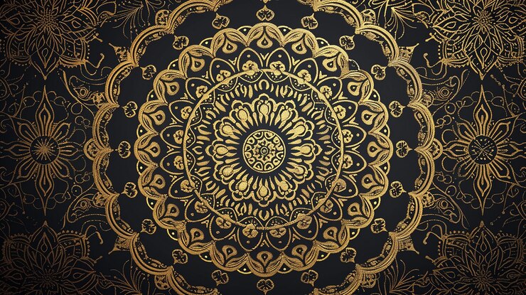 Photo arrière-plan avec des mandalas dorés à motif indien rond