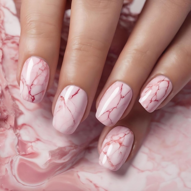 Arrière-plan en marbre rose monochrome concept de maquillage de vernis à ongles mélangés