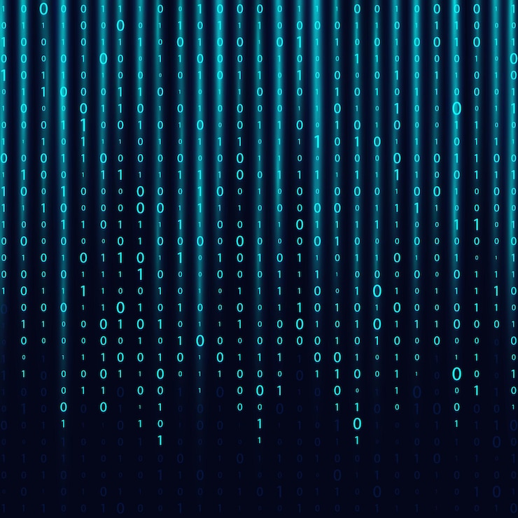 Photo arrière-plan matriciel avec chiffres à l'écran code binaire zéro un codage flux de données code binaire