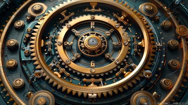 Arrière-plan d'un mécanisme d'horloge steampunk 3D isolé