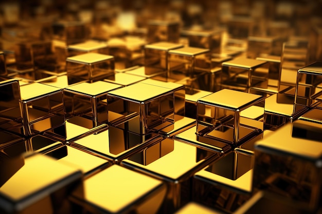Arrière-plan métallique doré abstrait à partir de cubes génératifs ai