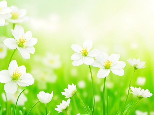 Photo arrière-plan météorologique naturel fleurs de printemps naturel avec bleu ciel vert clair généré par l'ia